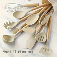 12 Pcs Silicone Cooking Utensil Set with Wooden Handles | Elvina Pakistan