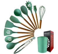 12 Pcs Silicone Cooking Utensil Set with Wooden Handles | Elvina Pakistan