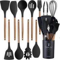 12 Pcs Silicone Cooking Utensil Set with Wooden Handles | Elvina Pakistan