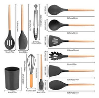 12 Pcs Silicone Cooking Utensil Set with Wooden Handles | Elvina Pakistan